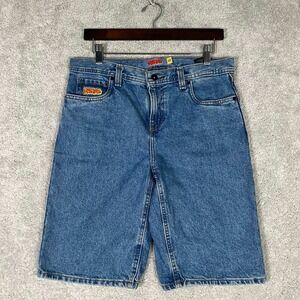EMPYRE Mens Blue Denim Skater Shorts Size 27 Embroidered Logo Baggy Y2K 90s